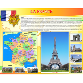 Стенд Достопримечательности Франции на французском языке в золотисто-оранжевых тонах 